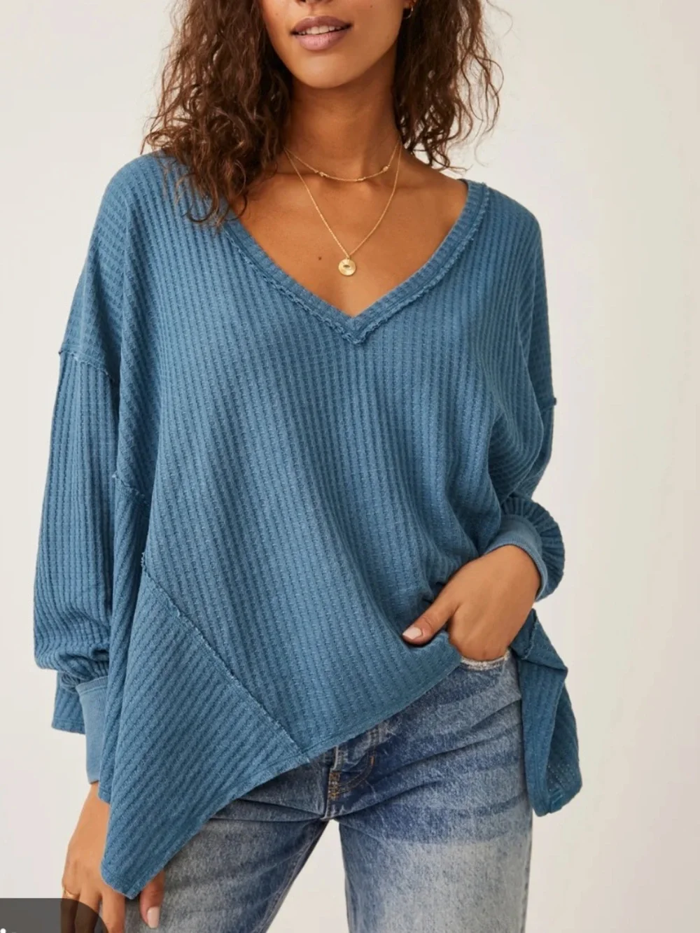 Free People Gem Coraline Oversized V-Neck Sweater - green color